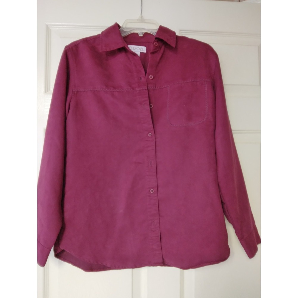 Cherokee long sleeve deep red suede like button down shirt size S